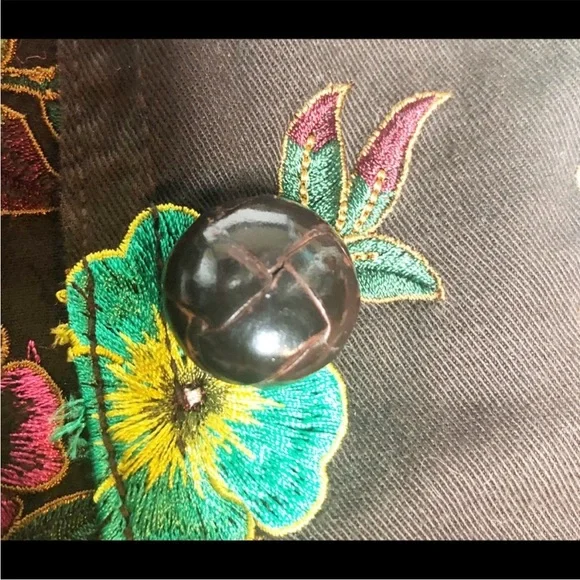 Johnny Was Chocolate Brown Floral Embroidered Blazer - Picture 5 of 6